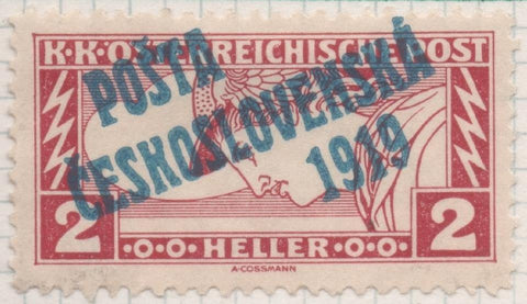 Sello E00062: hoja 6, Checoslovaquia: sello Rojo perforado. Timbre de Austria sobrecargados 2 Heller