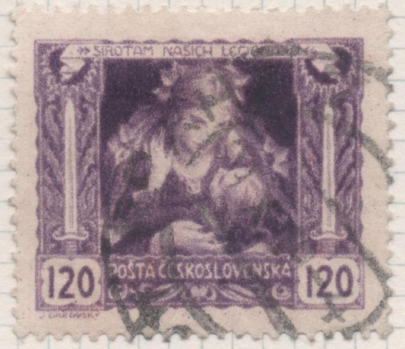 Sello E00057: hoja 4, Checoslovaquia: Sello Violeta perforado. Aniversario de la Independencia, 120 Haleru