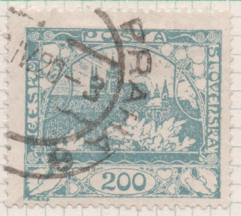 Sello E00038: hoja 2, Checoslovaquia: Sello Azul claro perforado. Visa de Hradcany (Casa de Praga), 200 Haleru