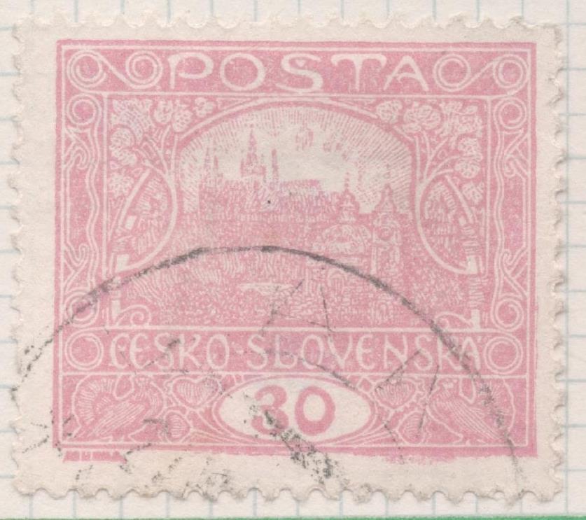 Sello E00036: hoja 2, Checoslovaquia: Sello Rosa claro perforado. Vista de Hradcany (Casa de Praga), 30 Haleru