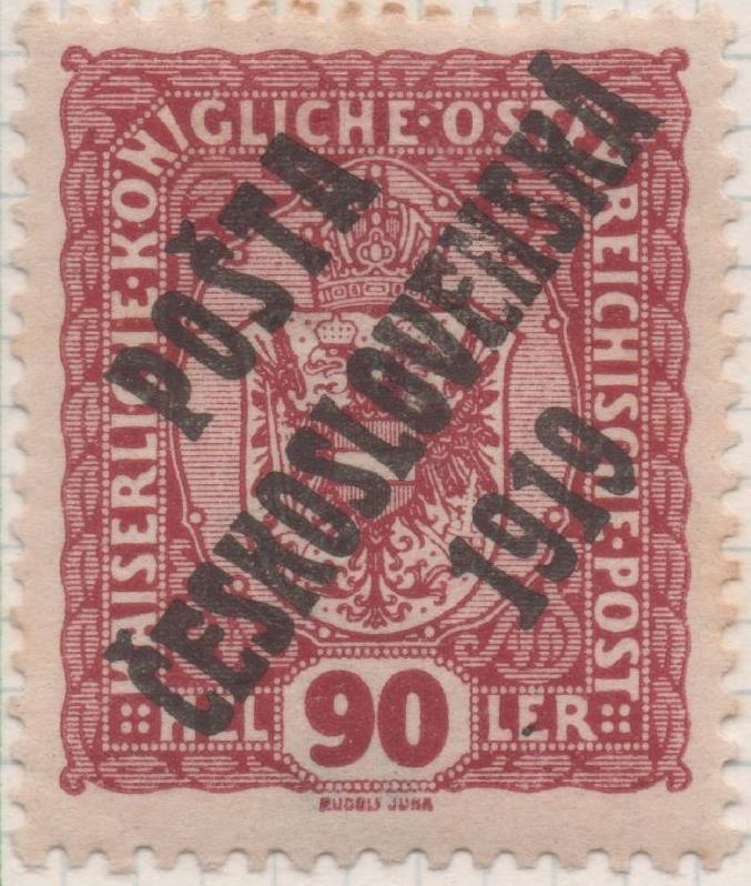 Sello E00050: hoja 3, Checoslovaquia: Sello Granate perforado. Timbres de Austria sobrecargados, 90 Heller