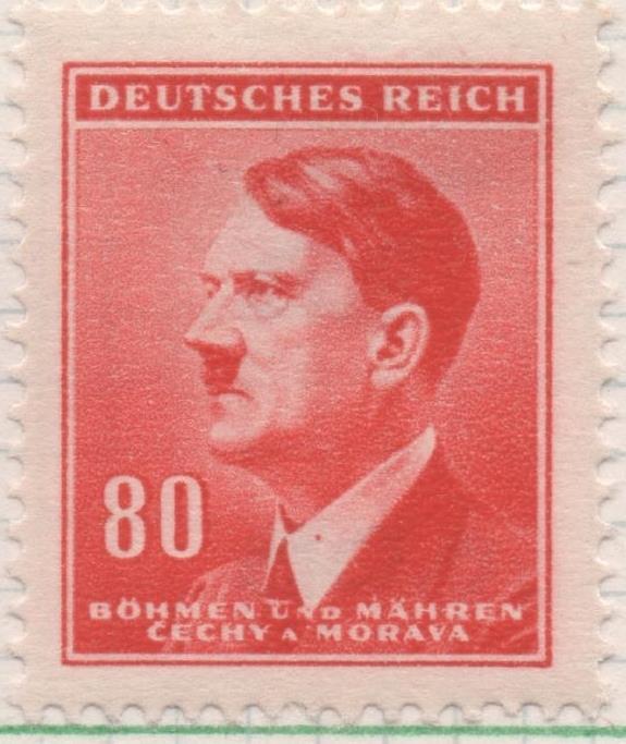Sello E00269: hoja 23, Checoslovaquia: Sello Naranja dentado. Busto de Hitler, 80