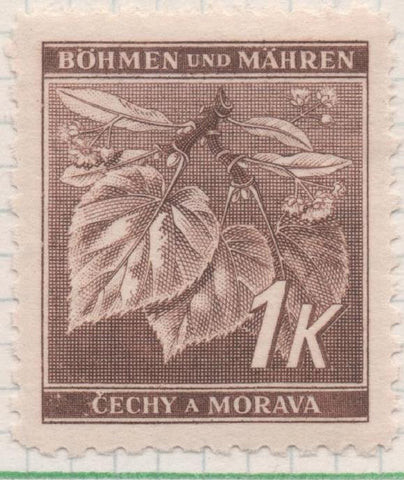 Sello E00233: hoja 21, Checoslovaquia: Sello Marron dentado. Hojas y paisajes., Böhmen und Mähren, 1 Koruna