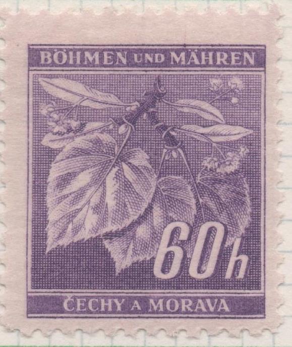 Sello E00231: hoja 21, Checoslovaquia: Sello Violeta dentado. Hojas y paisajes, Böhmen und Mähren, 60 Haleru