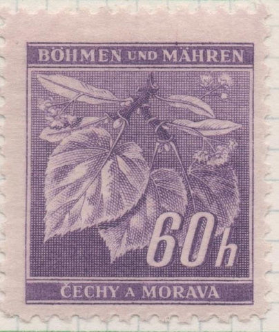 Sello E00231: hoja 21, Checoslovaquia: Sello Violeta dentado. Hojas y paisajes, Böhmen und Mähren, 60 Haleru