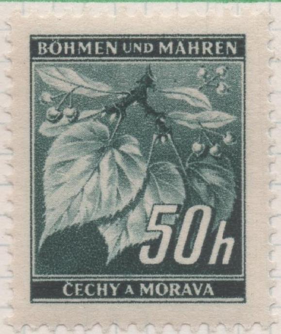Sello E00230: hoja 21, Checoslovaquia: Sello Verde oscuro dentado. Hojas y paisajes, Böhmen und Mähren, 50 Haleru