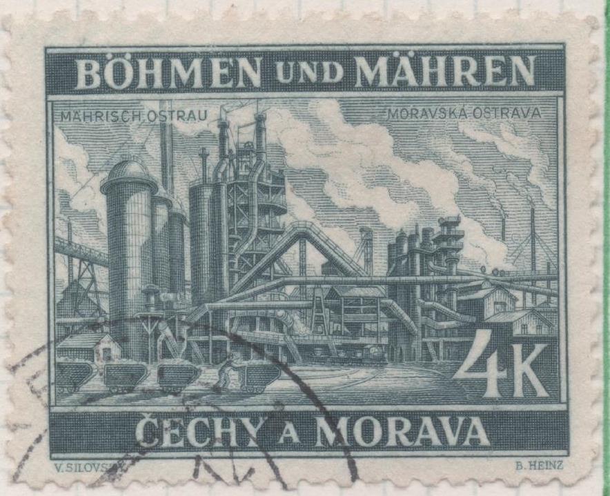 Sello E00226: hoja 20, Checoslovaquia: Sello Gris dentado. Böhmen und Mähren, 4 Koruny