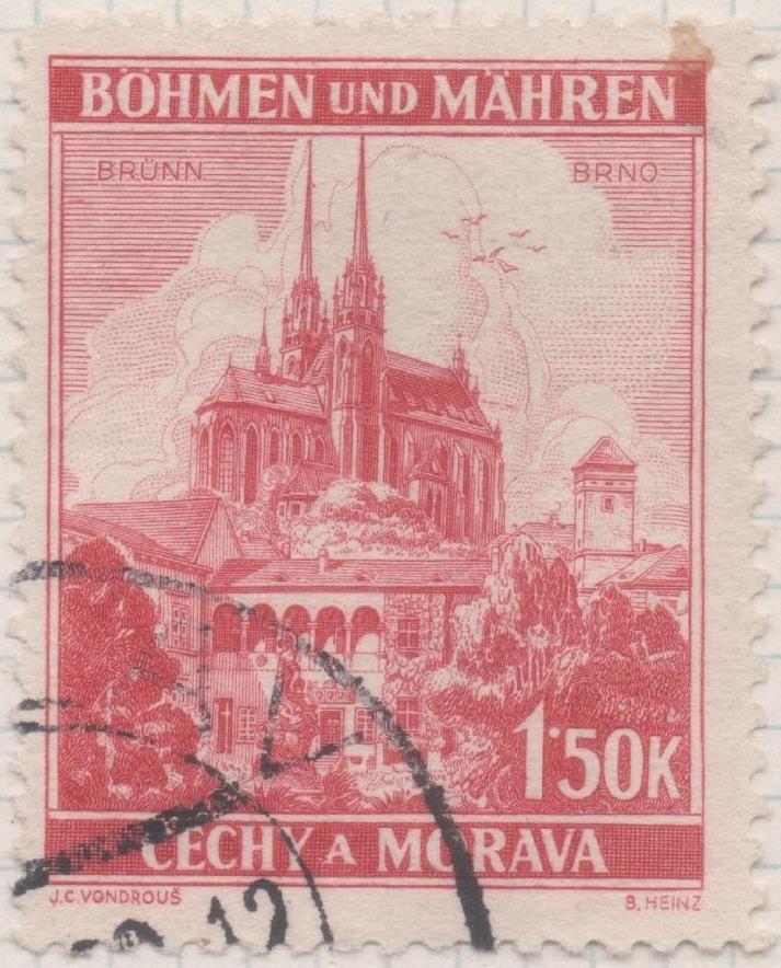 Sello E00223: hoja 20, Checoslovaquia: Sello Rojo dentado. Bohmen und Mahren, 1,5 Koruna