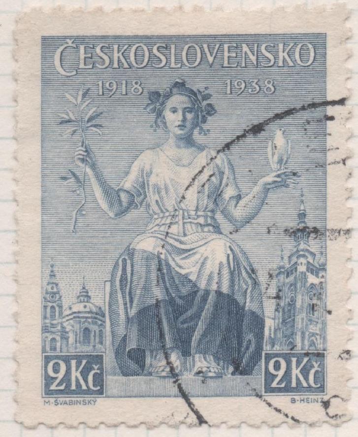 Sello E00222: hoja 18, Checoslovaquia: Sello Gris dentado. Aniv de la Independencia, 2 Koruny