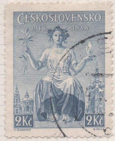 Sello E00222: hoja 18, Checoslovaquia: Sello Gris dentado. Aniv de la Independencia, 2 Koruny