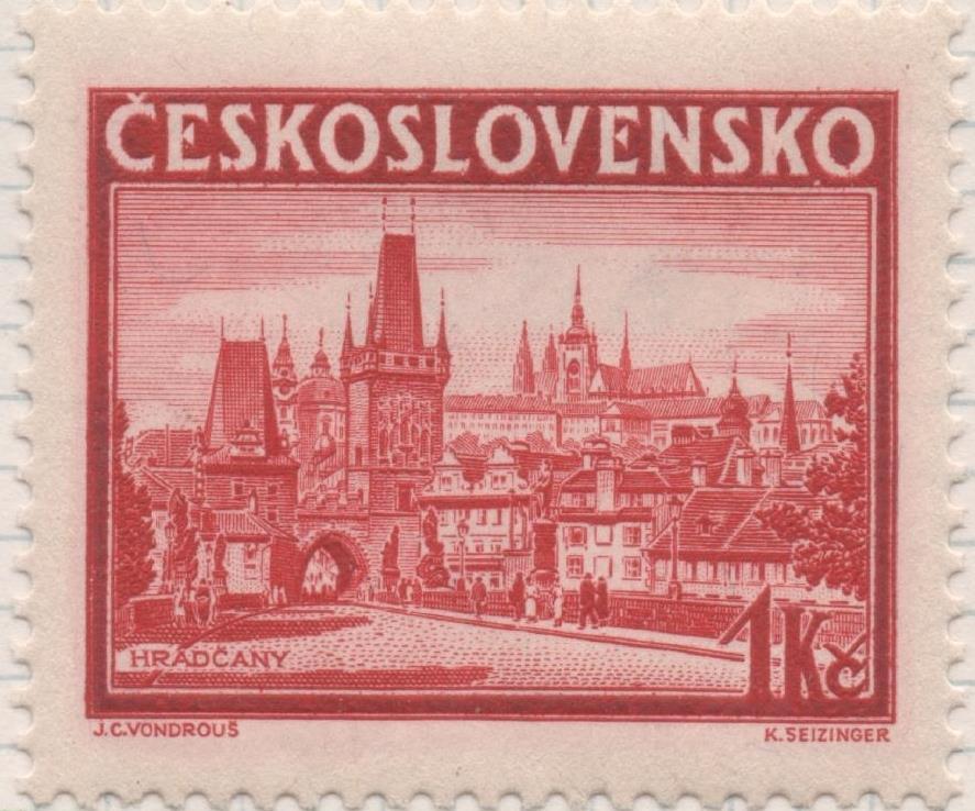 Sello E00219: hoja 18, Checoslovaquia: Sello Rojo oscuro dentado. Expo. Filatelica de Praga, 1Koruna