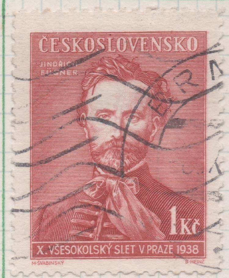 Sello E00216: hoja 18, Checoslovaquia: Sello Rojo oscuro dentado. Aniv. Federación de Sokols, 1 Koruna
