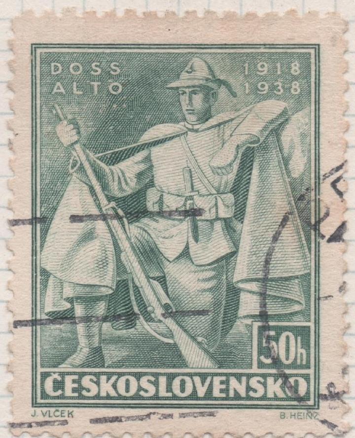 Sello E00214: hoja 18, Checoslovaquia: Sello Verde grisaceo dentado. Legión Checa en Francia e Italia, 50 Haleru