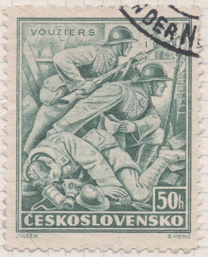 Sello E00213: hoja 18, Checoslovaquia: Sello Verde grisaceo dentado. Legión Checa en Francia e Italia, 50 Haleru
