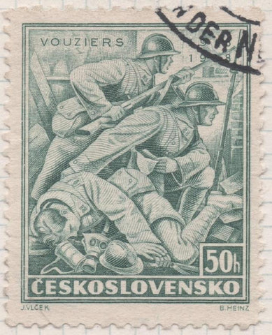 Sello E00213: hoja 18, Checoslovaquia: Sello Verde grisaceo dentado. Legión Checa en Francia e Italia, 50 Haleru