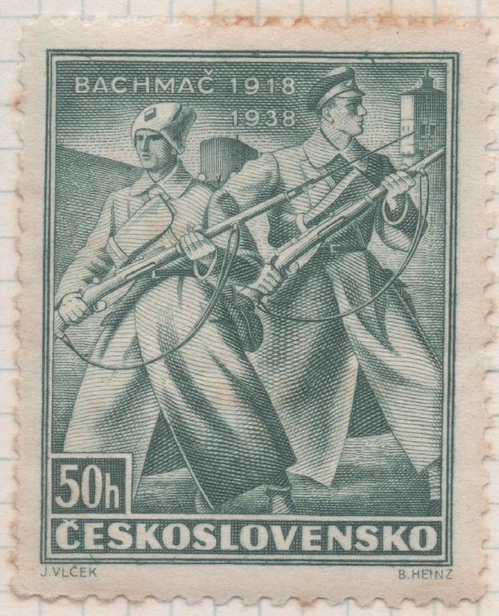 Sello E00212: hoja 18, Checoslovaquia: Sello Verde grisaceo dentado. Batalla De Bachmac, 50 Haleru