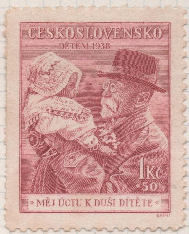 Sello E00211: hoja 18, Checoslovaquia: Sello Rojo dentdo. A la Infancia, 1Koruna+50 Haleru