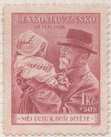 Sello E00211: hoja 18, Checoslovaquia: Sello Rojo dentdo. A la Infancia, 1Koruna+50 Haleru