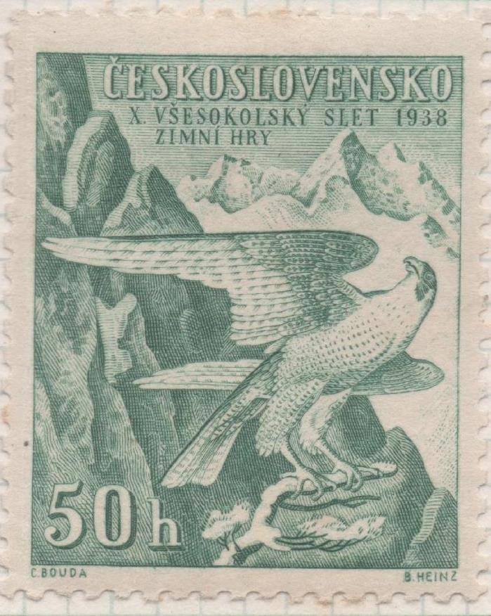 Sello E00208: hoja 17, Checoslovaquia: Sello Verde dentado. Juegos de Sokols, 50 Haleru