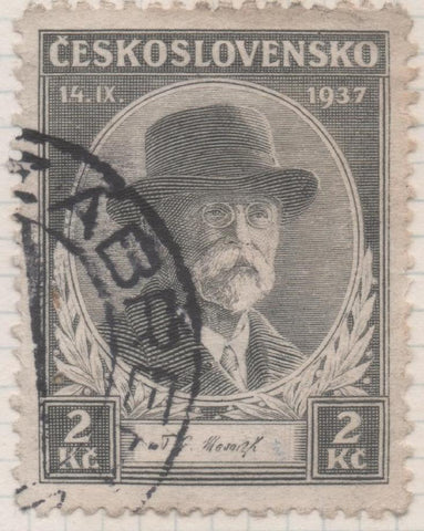 Sello E00205: hoja 17, Checoslovaquia: Sello Gris dentado. Muerte. Pres. Masaryk. 2 Koruny