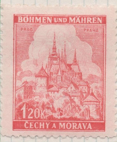 Sello E00236: hoja 21, Checoslovaquia: Sello Rojo dentado. Böhmen und Mähren, Praha, 1,20 Koruna