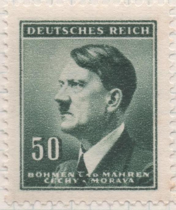 Sello E00267: hoja 23, Checoslovaquia: Sello Verde oscuro dentado. Busto de Hitler, 50