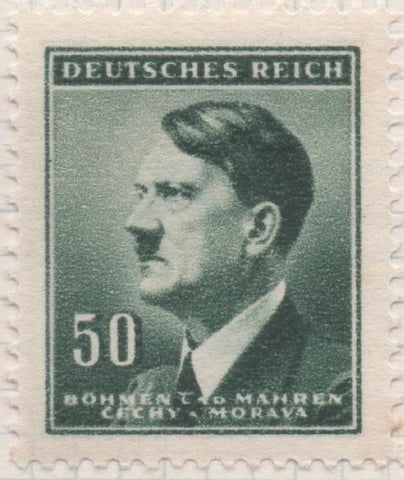 Sello E00267: hoja 23, Checoslovaquia: Sello Verde oscuro dentado. Busto de Hitler, 50