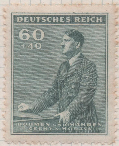 Sello E00261: hoja 22, Checoslovaquia: Sello Verde dentado. 52º Aniv. De Hitler, 60+40
