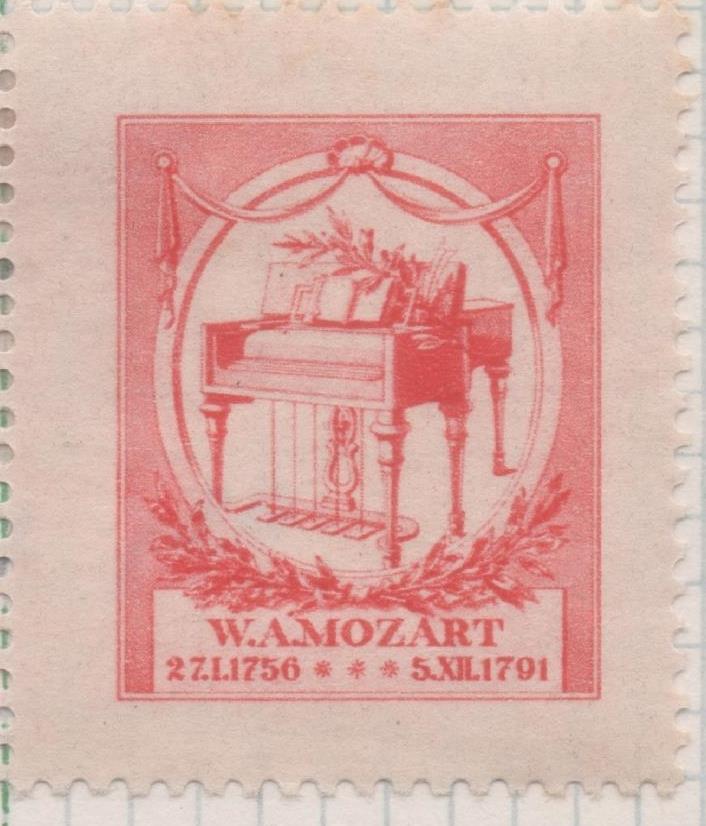 Sello E00257: hoja 22, Checoslovaquia: Sello Rojo dentado. Aniv. Muerte de Mozart, 1,20Koruna