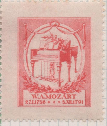 Sello E00257: hoja 22, Checoslovaquia: Sello Rojo dentado. Aniv. Muerte de Mozart, 1,20Koruna
