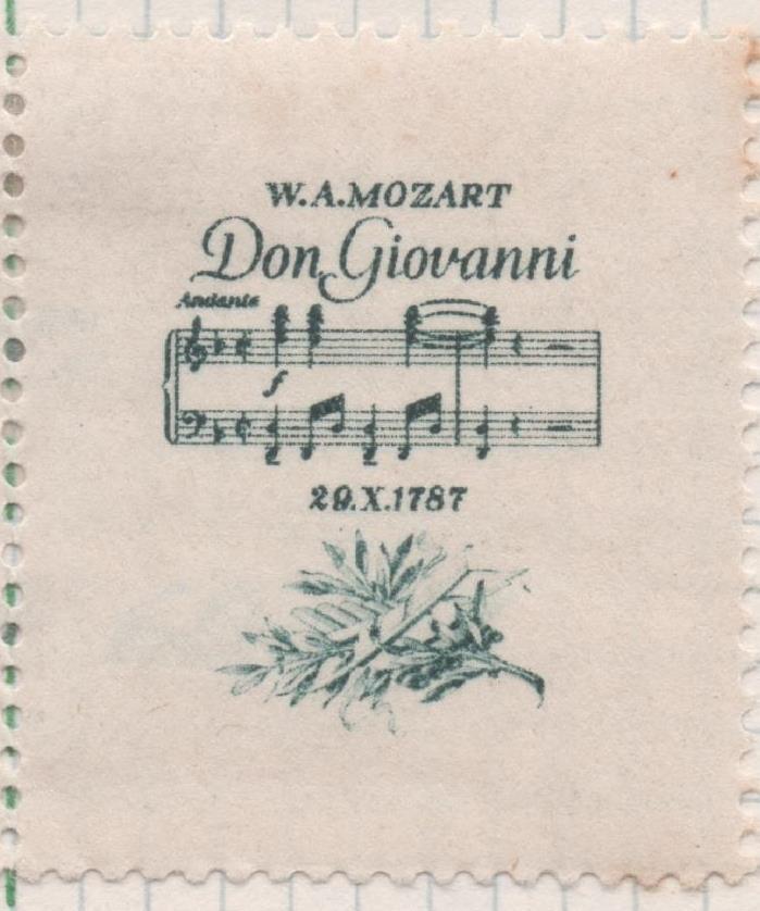 Sello E00255: hoja 22, Checoslovaquia: Sello Verde oscuro dentado. Aniv. Muerte de Mozart, Don Giovanni, 60Haleru+60h
