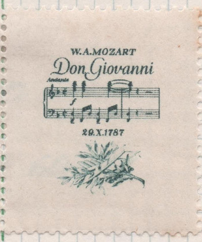 Sello E00255: hoja 22, Checoslovaquia: Sello Verde oscuro dentado. Aniv. Muerte de Mozart, Don Giovanni, 60Haleru+60h