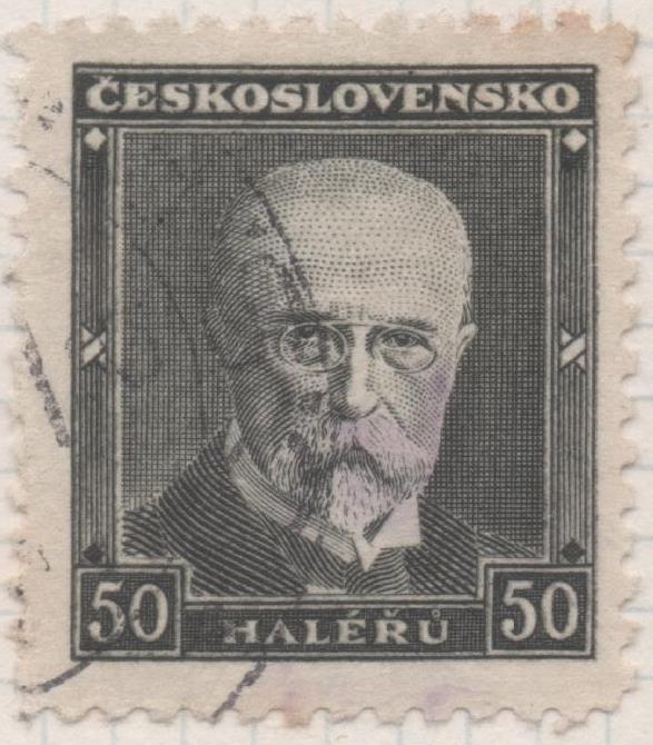 Sello E00204: hoja 17, Checoslovaquia: Sello Negro dentado. Muerte. Pres. Masaryk, 50 Haleru