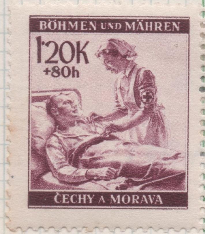 Sello E00250: hoja 21, Checoslovaquia: Sello Morado dentado. Cruz Roja Alemana, 1,20 koruna+ 80h