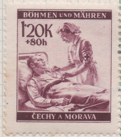 Sello E00250: hoja 21, Checoslovaquia: Sello Morado dentado. Cruz Roja Alemana, 1,20 koruna+ 80h