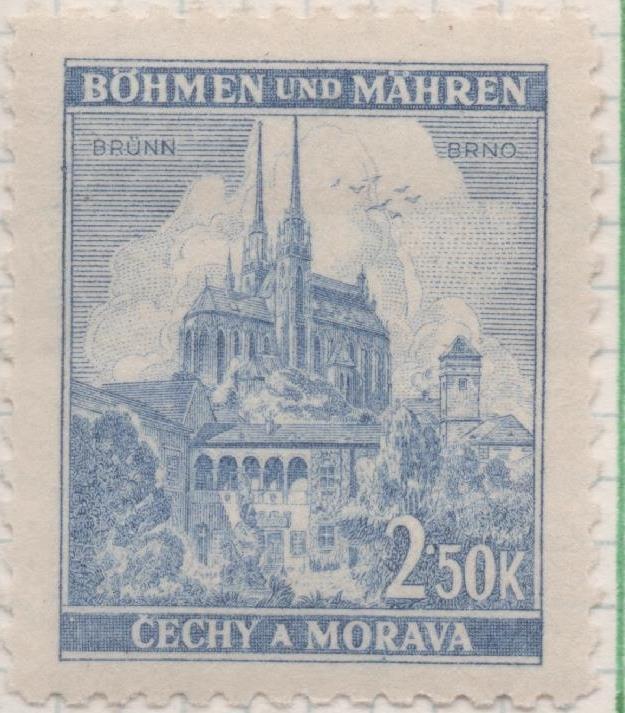 Sello E00241: hoja 21, Checoslovaquia: Sello Azul denado. Böhmen und Mähren, Brno, 2,50 Koruny