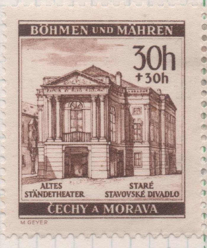 Sello E00252: hoja 22, Checoslovaquia: Sello Marron dentado, Aniv. Muerte de Mozart, Don Giovanni, 30Haleru+ 30h 