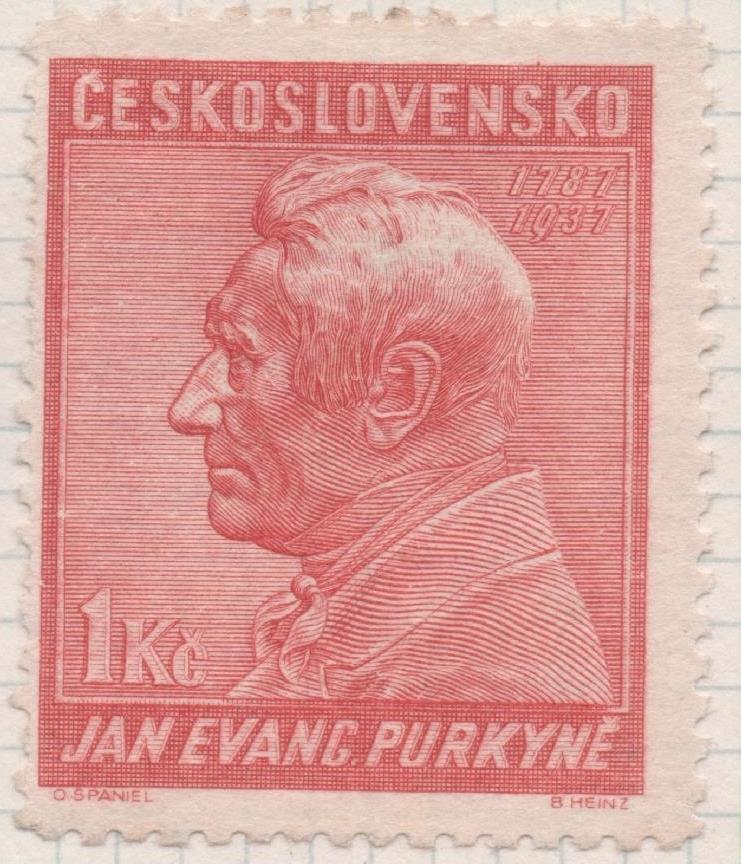 Sello E00203: hoja 17, Checoslovaquia: Sello Rojo dentado. Aniv. De J. E. Purkyné, 1Koruna