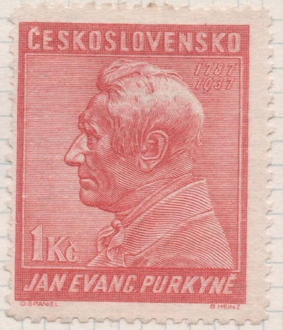 Sello E00203: hoja 17, Checoslovaquia: Sello Rojo dentado. Aniv. De J. E. Purkyné, 1Koruna