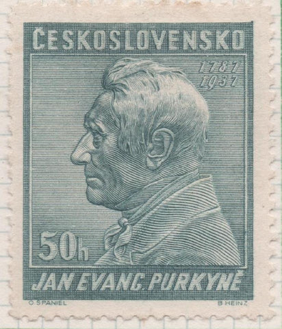 Sello E00202: hoja 17, Checoslovaquia: Sello Gris claro dentado. Aniv.de J. E. Purkyné, 50 Haleru
