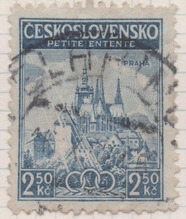 Sello E00201: hoja 17, Checoslovaquia: Sello Azul oscuro dentado. Catedral de Praga, 2,5 Koruny