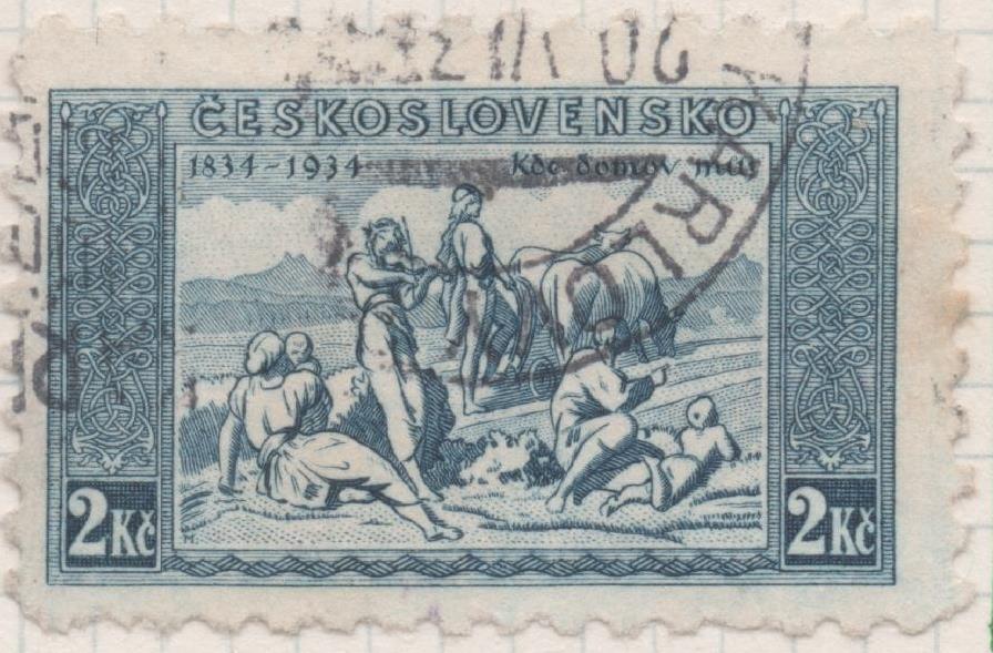 Sello E00166: hoja 14, Checoslovaquia: Sello Azul dentado. Cent. Himno Nacional, 2 Koruny