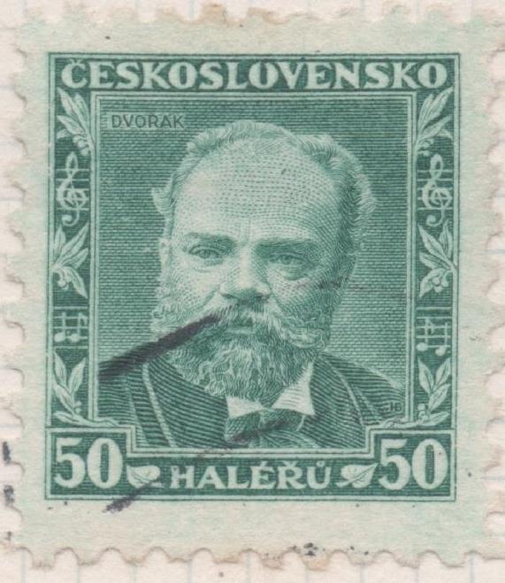 Sello E00164: hoja 14, Checoslovaquia: Sello Verde dentado. A. Dvorak, 50 Haleru