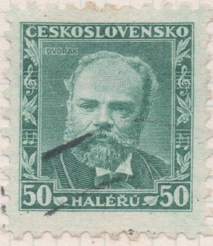 Sello E00164: hoja 14, Checoslovaquia: Sello Verde dentado. A. Dvorak, 50 Haleru
