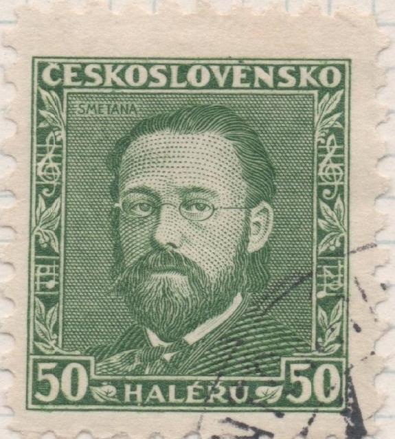 Sello E00159: hoja 14, Checoslovaquia: Sello Verde dentado. H.Smetana, 50 Haleru