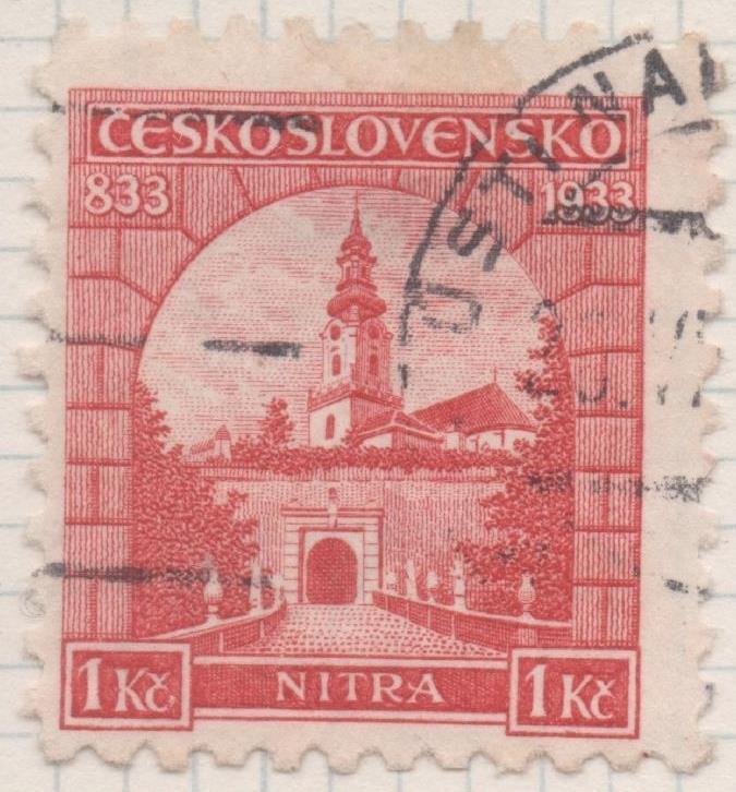 Sello E00158: hoja 14, Checoslovaquia: Sello Rojo dentado. Aniv. Creación de Nüra, 1 Koruna