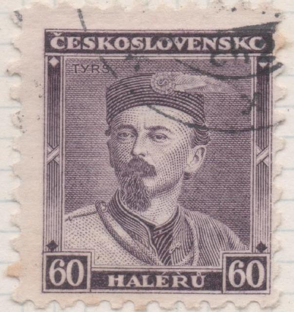 Sello E00157: hoja 14, Checoslovaquia: Sello Morado oscuro dentado. M. Tyrs, 60 Haleru