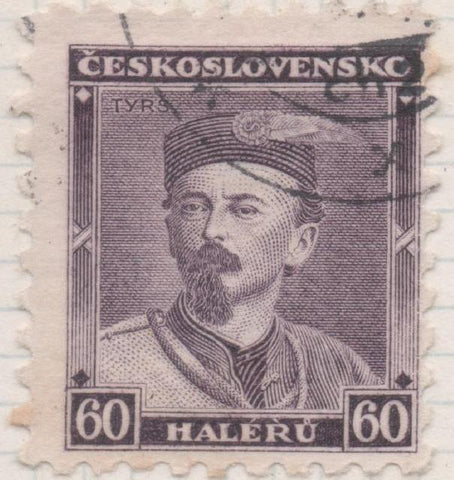 Sello E00157: hoja 14, Checoslovaquia: Sello Morado oscuro dentado. M. Tyrs, 60 Haleru