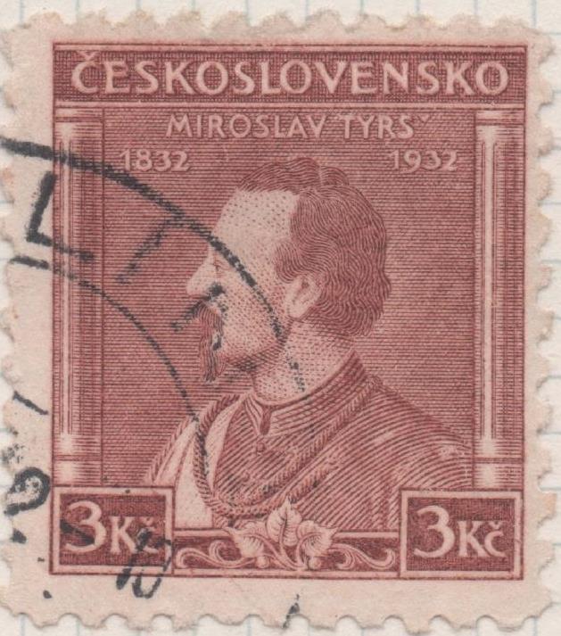 Sello E00156: hoja 14, Checoslovaquia: Sello Marron dentado. Aniv. De Miroslav Tyrs fundador de Sokols, 3 Koruny