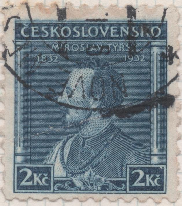 Sello E00155: hoja 14, Checoslovaquia: Sello Azul oscuro dentado. Aniv. De Miroslav Tyrs fundador de Sikols, 2 Koruny